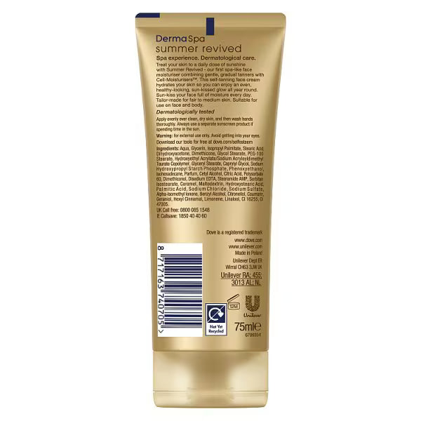 Dove Gradual Self Tan Cream Fair Medium 75ml - British product