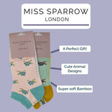 Miss Sparrow 2 Pair Bamboo Trainer Socks, imported from the UK