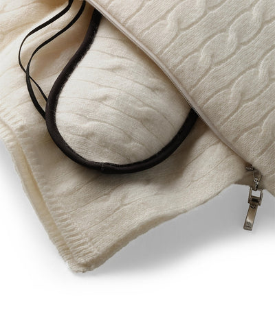 Cashmere Cable-Knit Travel Set with Throw, Sleep Mask, and Convertible Pouch