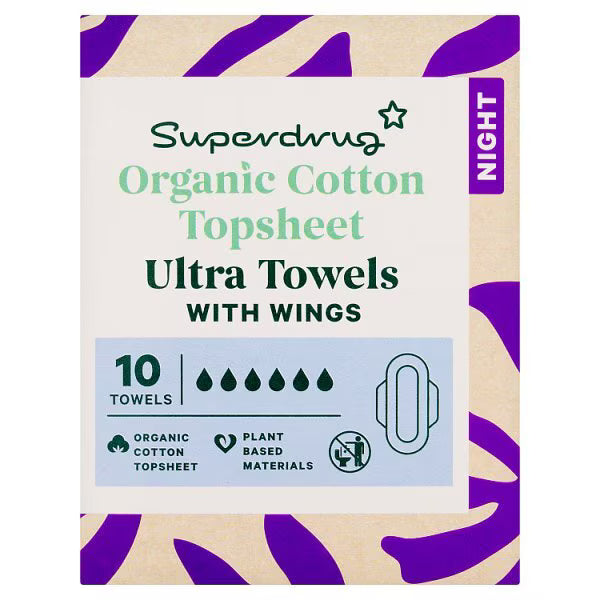 Superdrug Cotton Night Towel x10 Sanitary Pad (British brand)