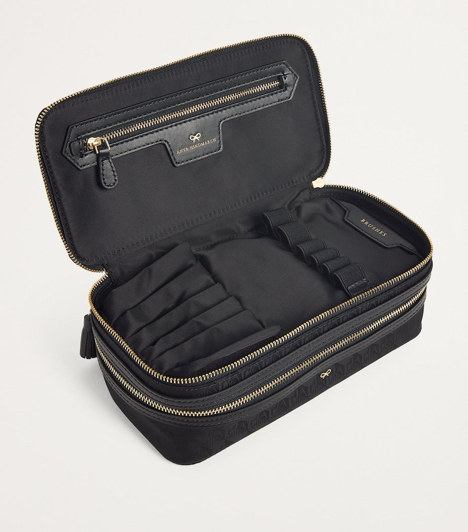 Anya Hindmarch two-tiered logo jacquard makeup pouch with brush slots - British product
