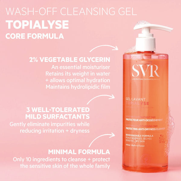 SVR Topialyse 24hr Hydrating Face & Body Gel Wash 400ml (British brand)
