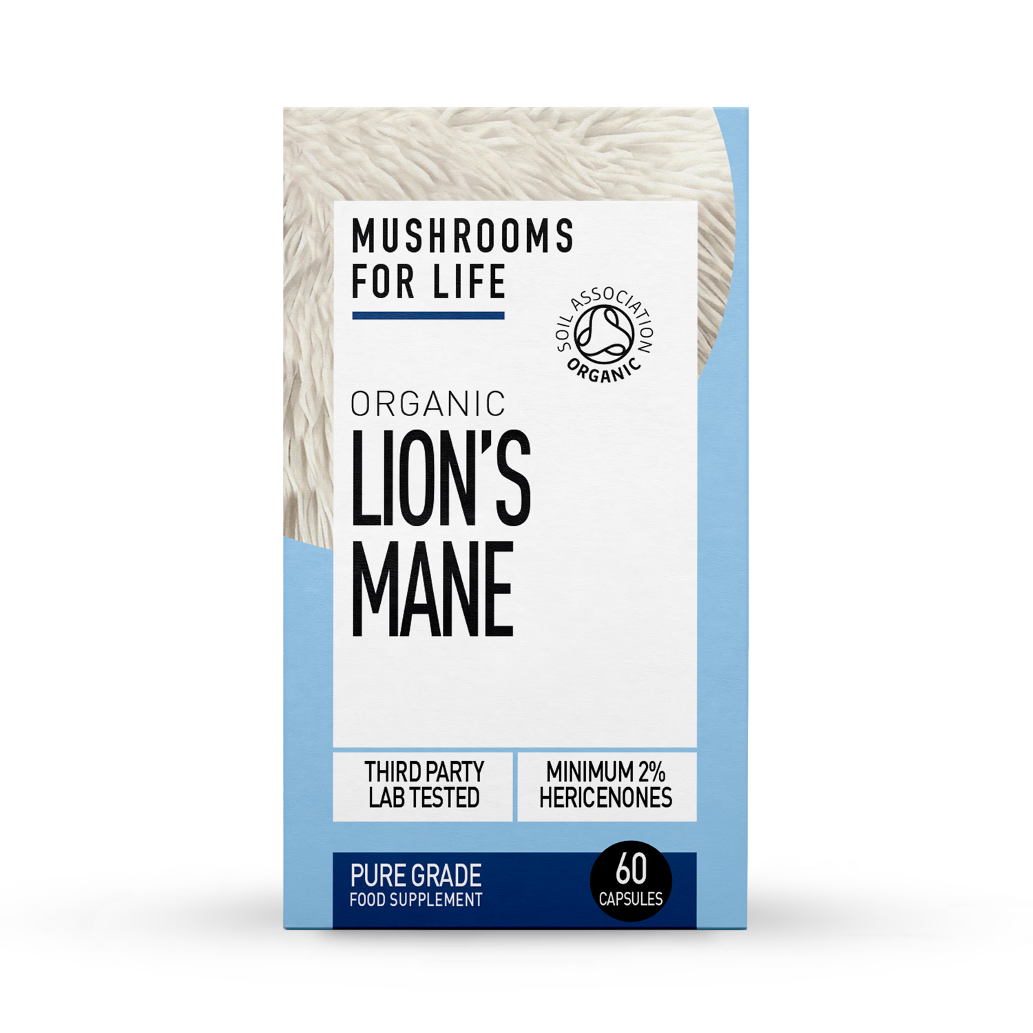 Mushrooms For Life Organic Lion's Mane 60 Capsules, imported from the UK