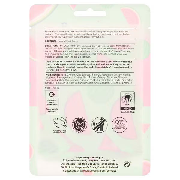 Superdrug Foot Socks Pack Watermelon Moisturising (British brand)