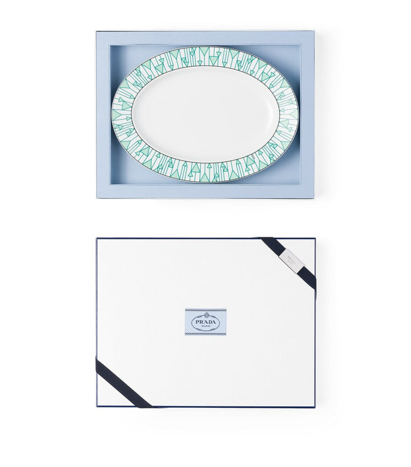 Prada medium Vienna serving plate with geometric print, 34cm diameter, imported from the UK
