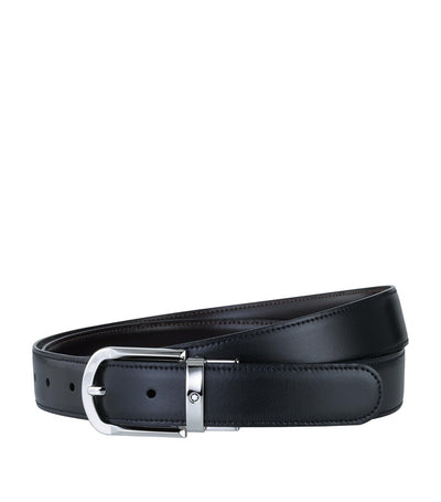 Men's Leather Belt with Silver-Tone Buckle and Logo Detailing