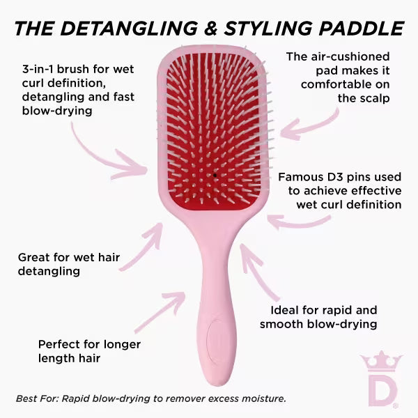 Denman D38 paddle brush Pink Crush, imported from the UK