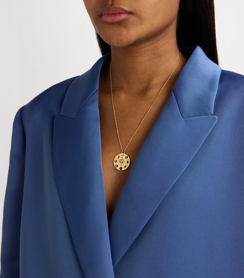 L'Atelier Nawbar yellow gold diamond lapis turquoise moon phase necklace, UK version