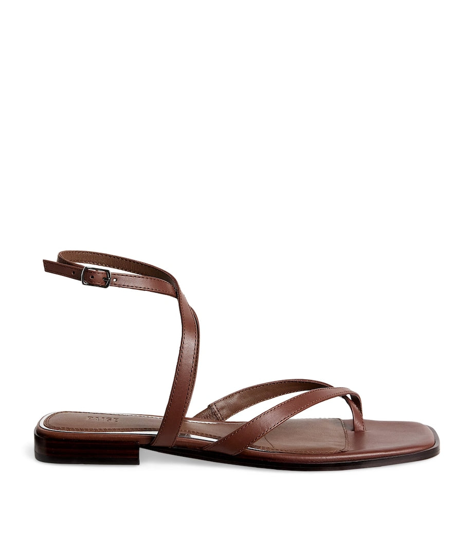Leather Crossover Strap Flat Sandals with Square Toe