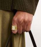 L'ATELIER NAWBAR Large Yellow Gold, Diamond, Emerald and Pearl Bond Street Ring (Size 53)