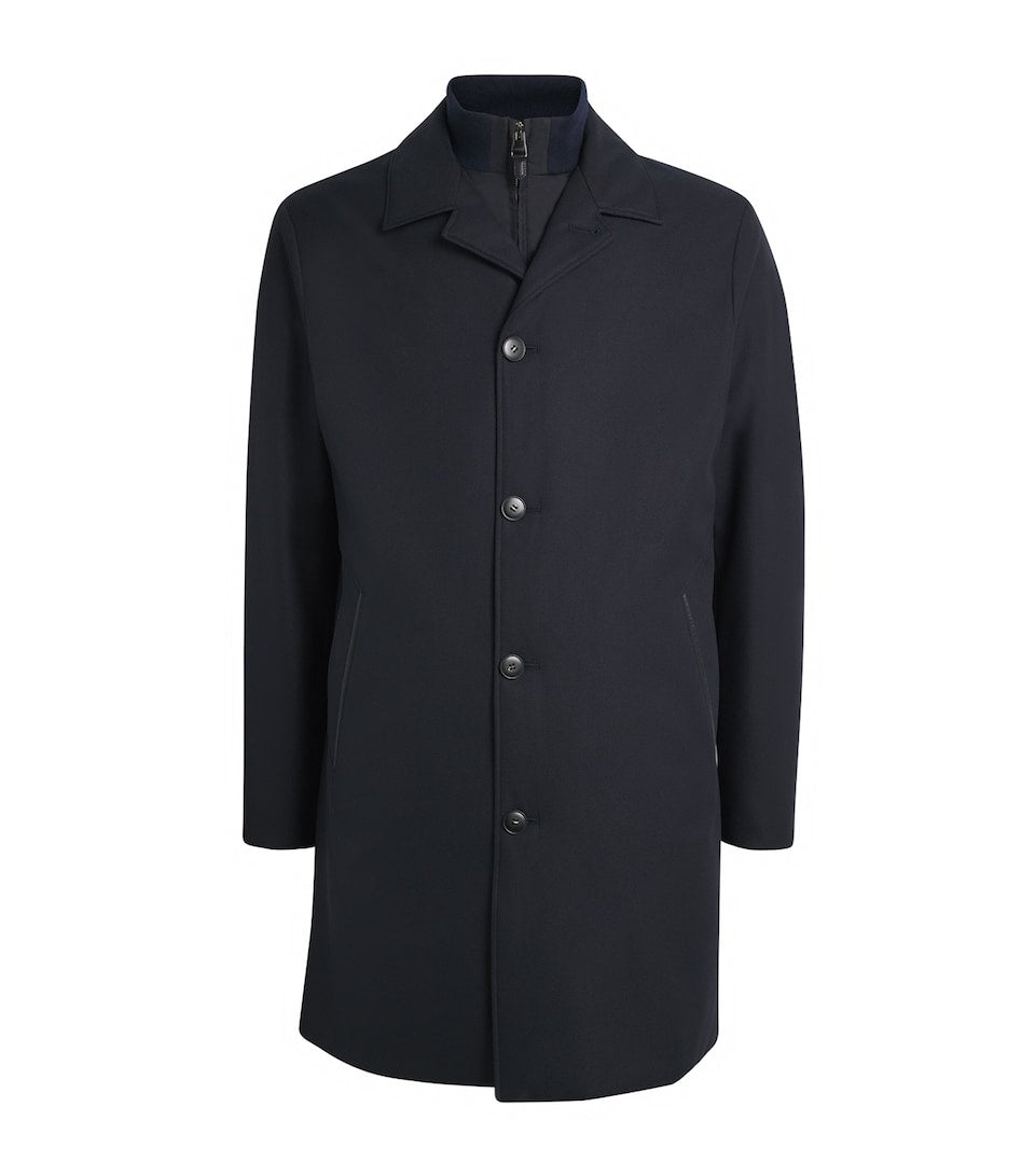 Regular Fit Virgin Wool Overcoat with Notched Lapels