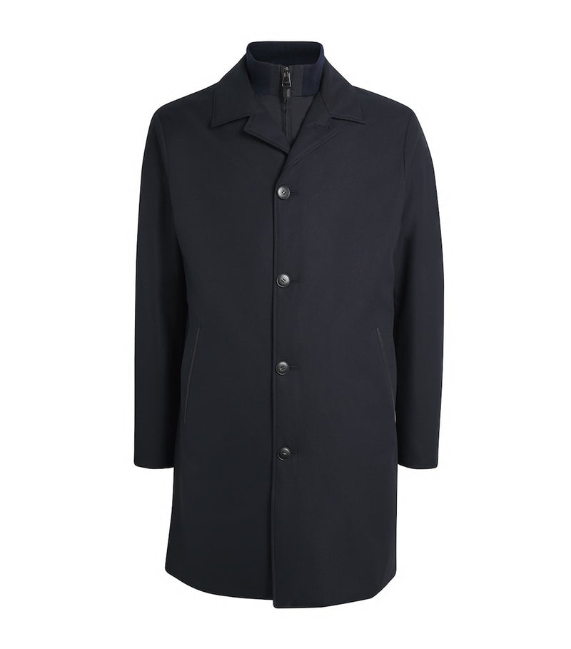 Regular Fit Virgin Wool Overcoat with Notched Lapels