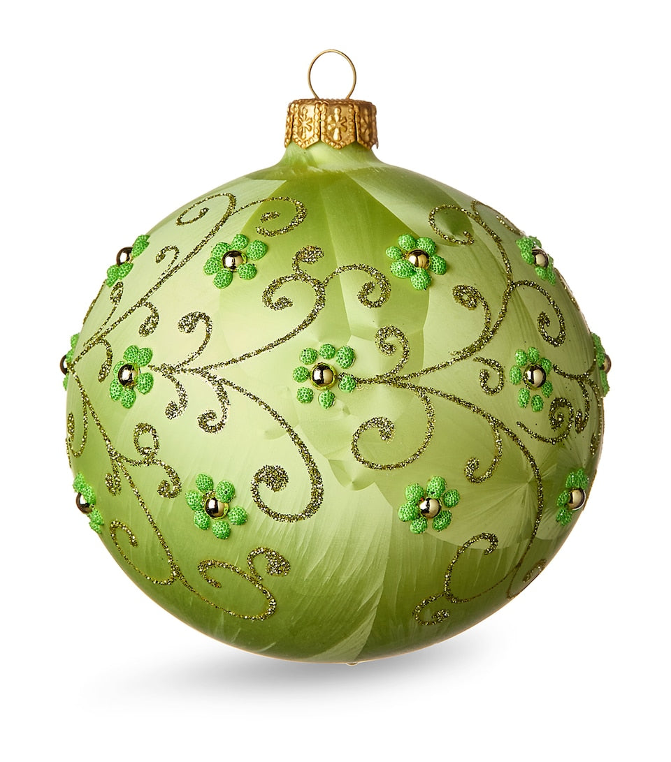 Pastel Blue Christmas Bauble with Gold Filigree and Sequins