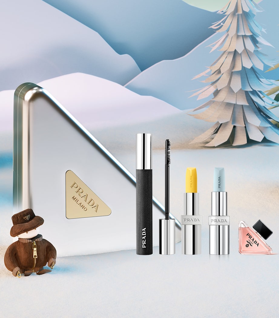 Prada Beauty clutch set with mascara, balms, and perfume, imported from the UK