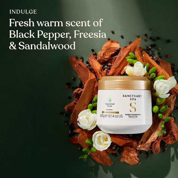 Sanctuary Spa golden sandalwood sand and salt scrub 300g (British brand)