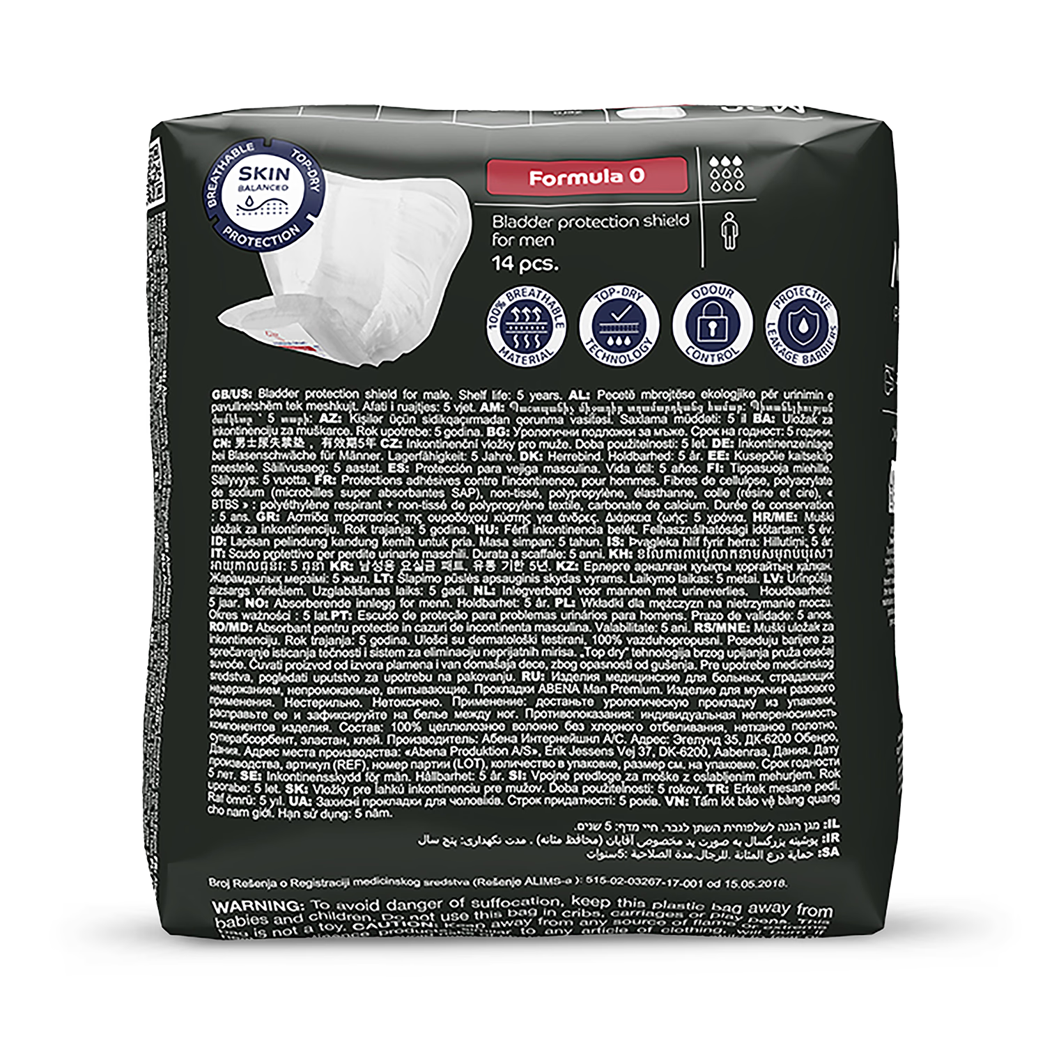 Abena Man Formula 0 Incontinence Pads 300ml Pack of 14 - British product
