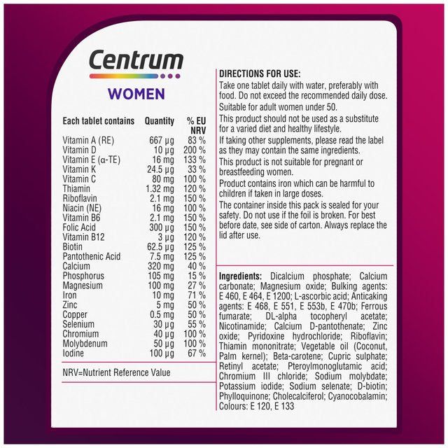 Centrum Women Multivitamins and Minerals Tablets   60 per pack