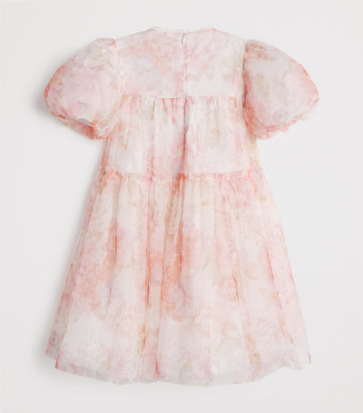 Girls' Tulle Floral Dress with Puffy Sleeves (4-16 Years)