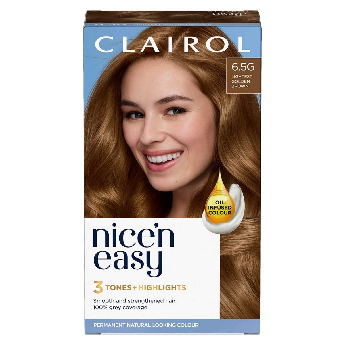 Clairol Nice'n Easy Cr&amp;egrave;me Oil Infused Permanent Hair Dye 6.5G Lightest Golden Brown 177ml