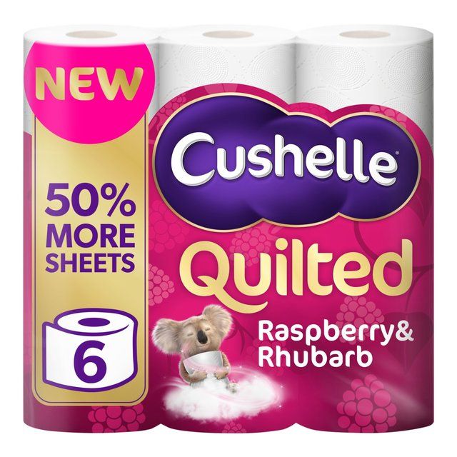 Cushelle Quilted Raspberry &amp;amp; Rhubarb 50% Longer Toilet Rolls   6 per pack
