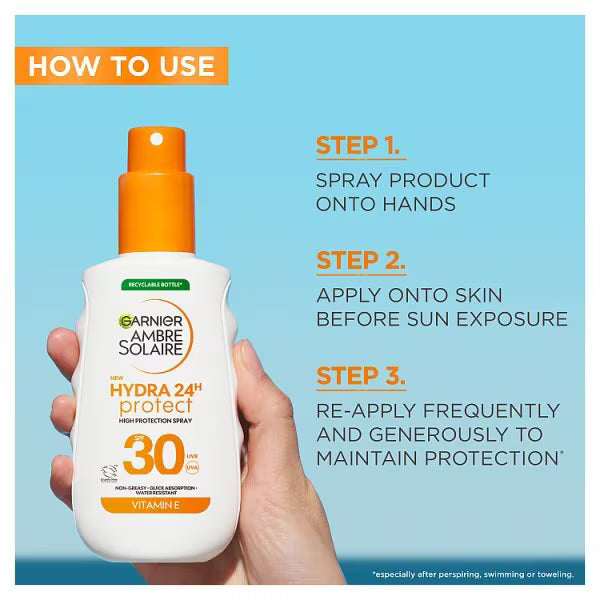 Garnier Ambre Solaire Hydra 24 Sun Spray 150ml, UK version