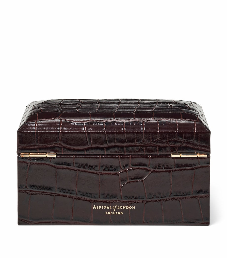 Aspinal of London leather croc-embossed watch and cufflinks box - British product