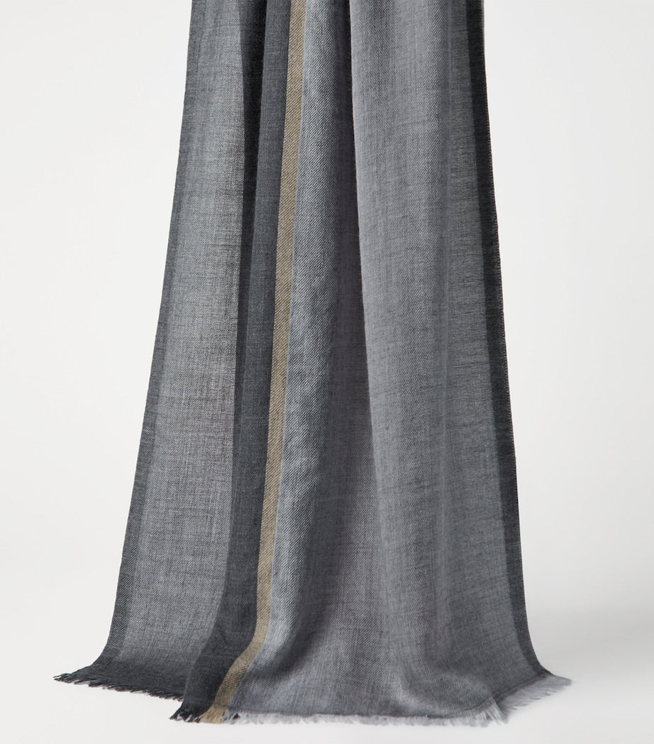 Brunello Cucinelli cashmere-silk colour-block scarf with fringe finish, 180cm x 75cm - British product