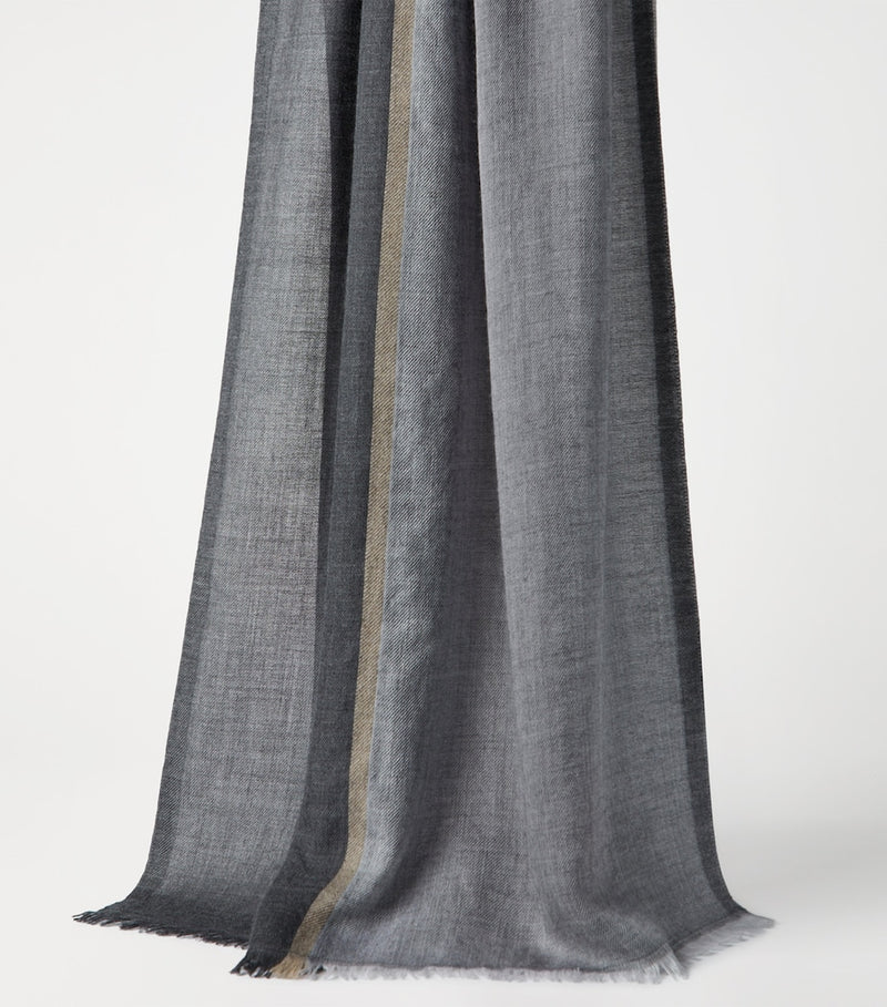 Brunello Cucinelli cashmere-silk colour-block scarf with fringe finish, 180cm x 75cm - British product