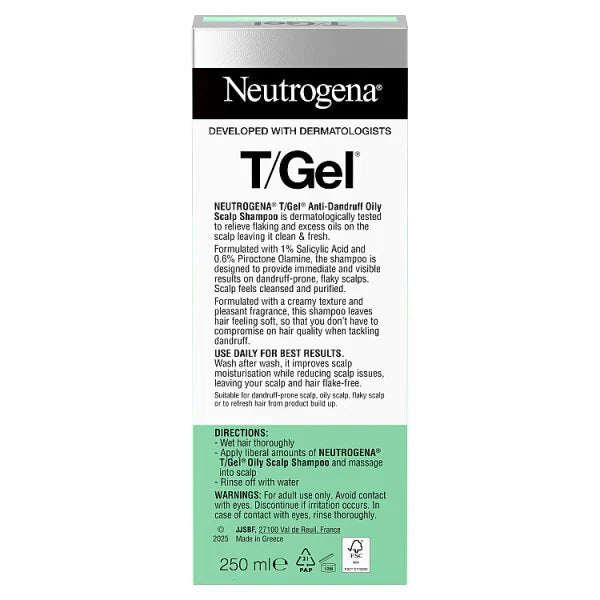 Neutrogena T Gel Oily Scalp Shampoo 250ml, imported from the UK