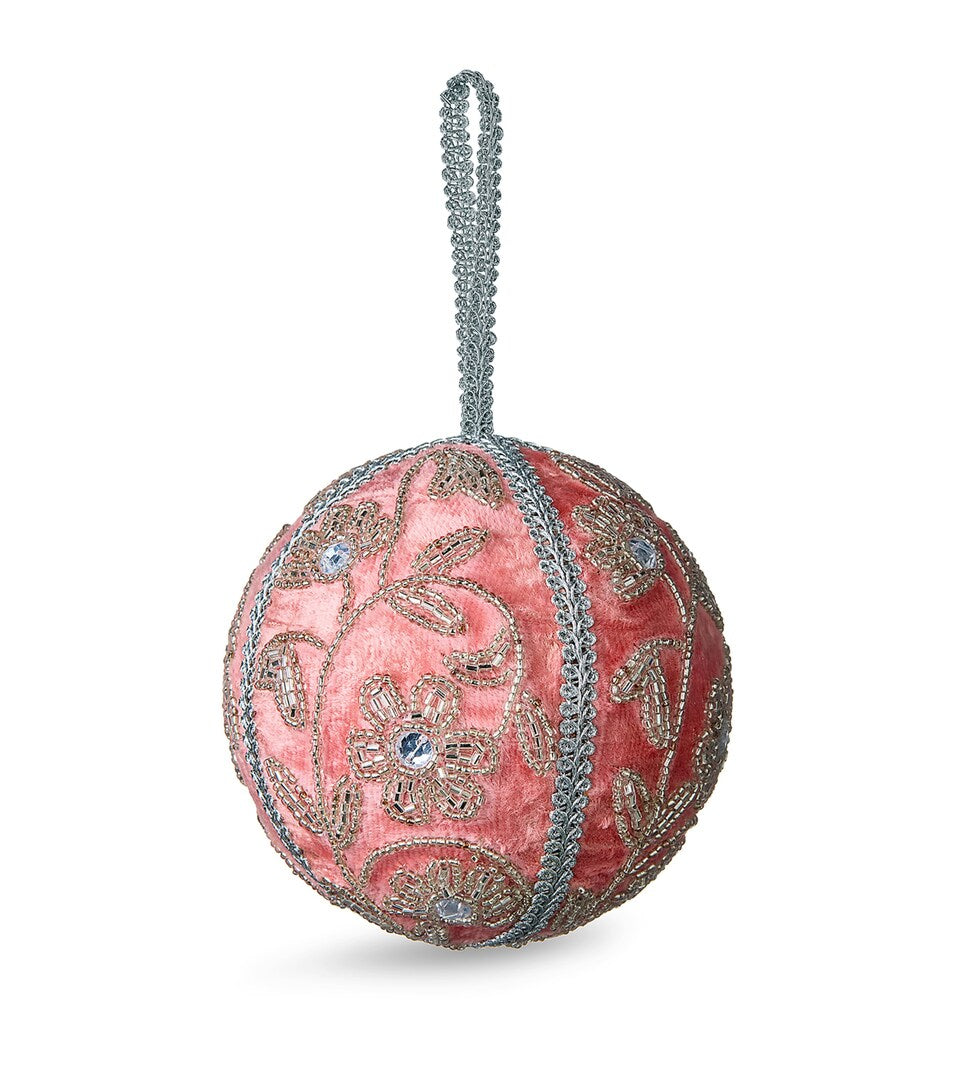 Pastel Blue Christmas Bauble with Gold Filigree and Sequins