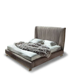 Minimalist Upholstered Bed with Adjustable Headboard and Walnut Wood Feet 240cm Wide