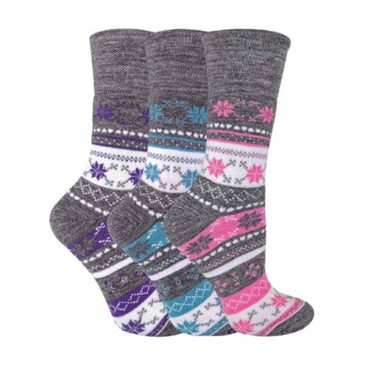 Sock Snob Ladies Thermal Socks 3 Pairs Fairisle Patterned UK 4-8
