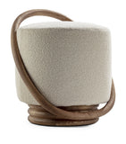 Upholstered Pouf with Wooden Handle and Backrest, 55cm x 52cm x 46cm