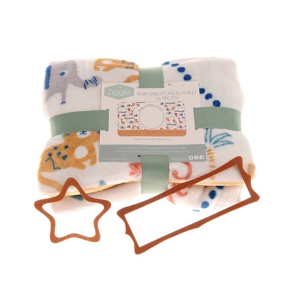 Ziggle Milestone Blanket Safari Animals 120cm x 100cm (British brand)