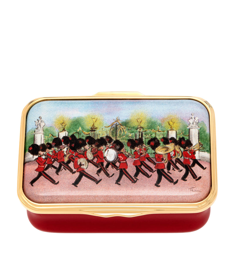 Halcyon Days enamel trinket box with Marching Down The Mall graphic, UK version