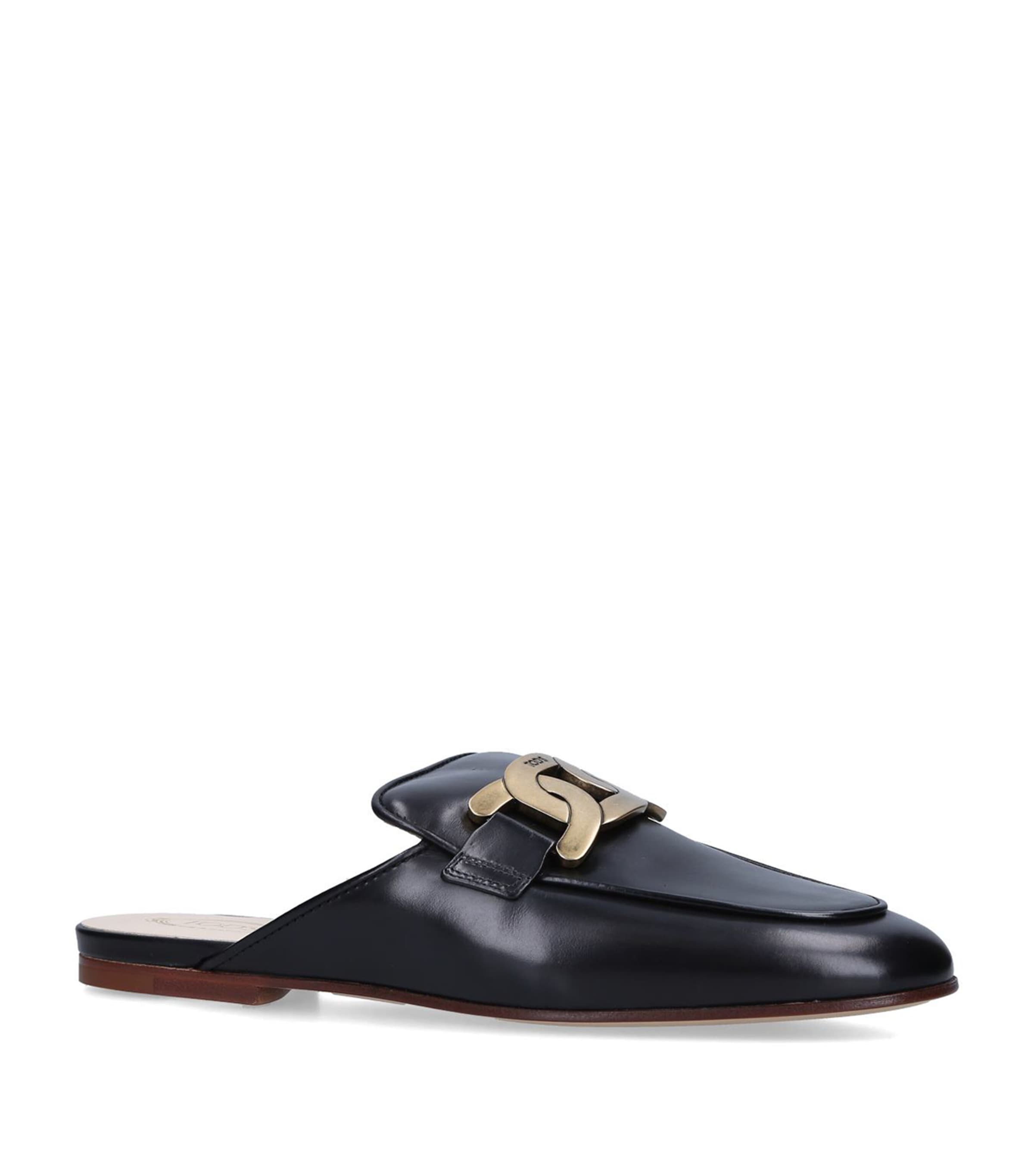Tod's leather slippers with signature chain detail (British brand)
