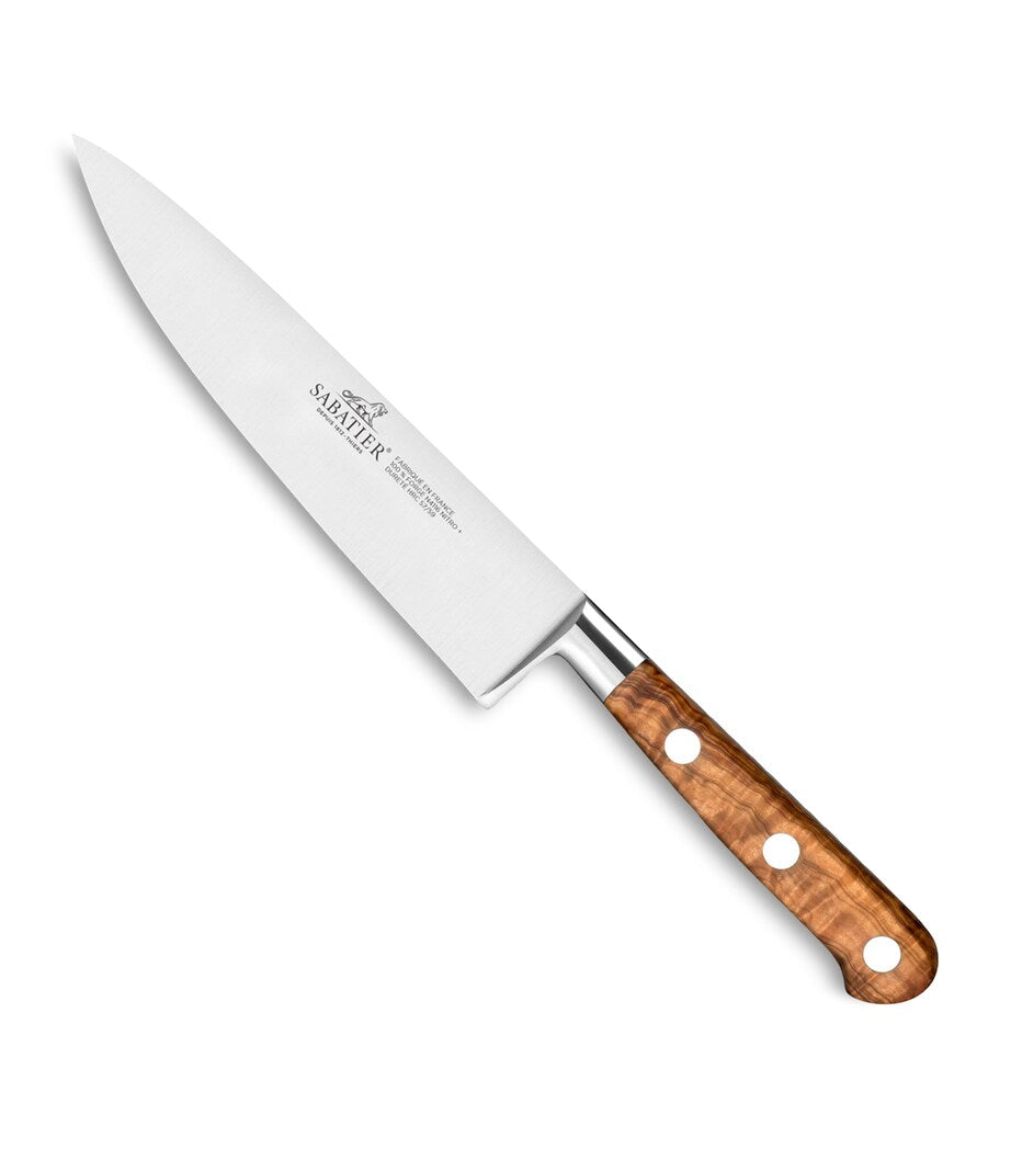 Sabatier stainless steel cooking knife with olivewood handle, 20cm blade (British brand)