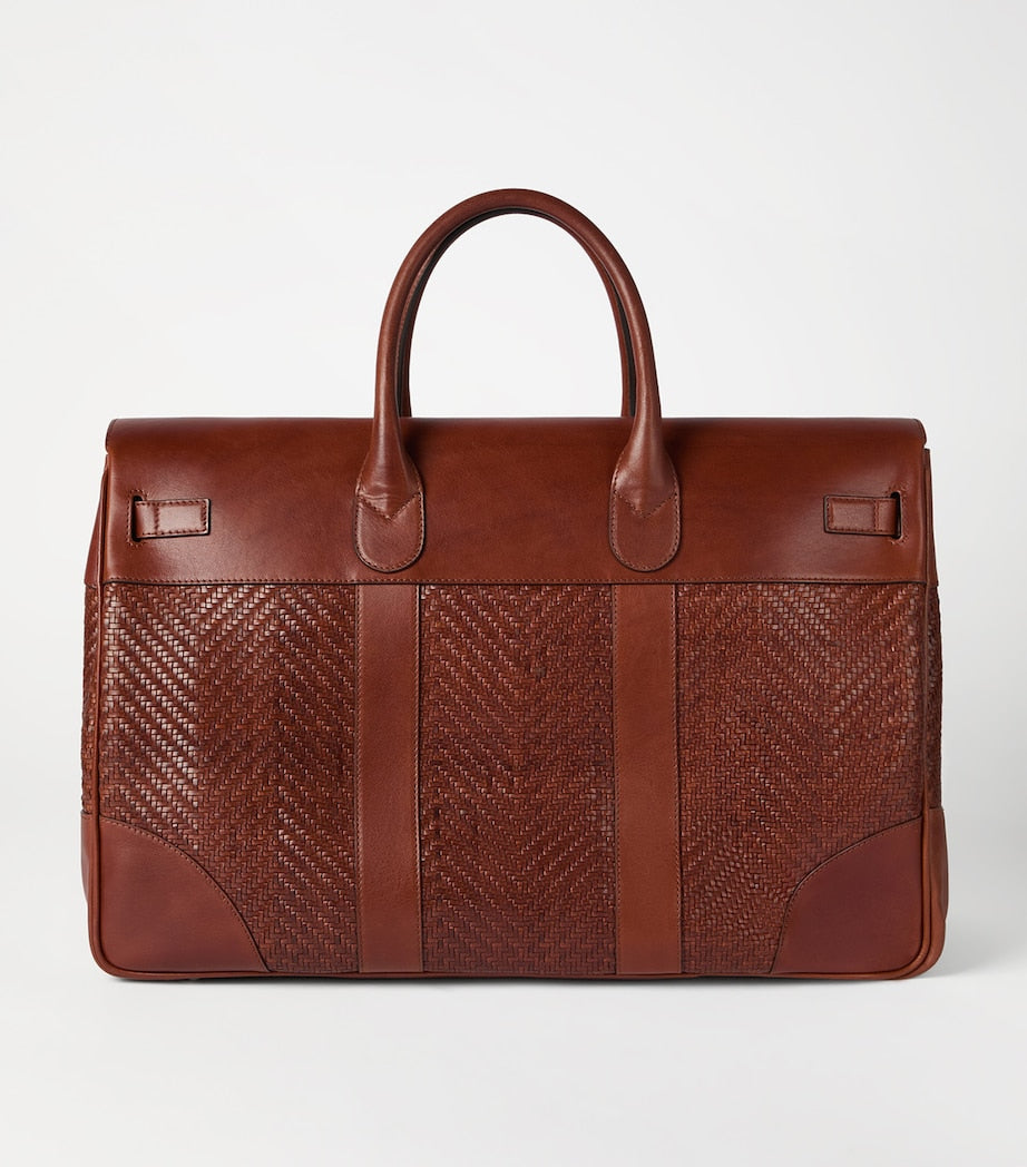 Brunello Cucinelli Leather Woven Holdall