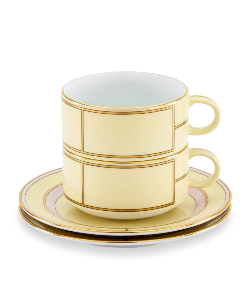 GINORI 1735 Porcelain Teacup and Saucer Set of 2, UK version