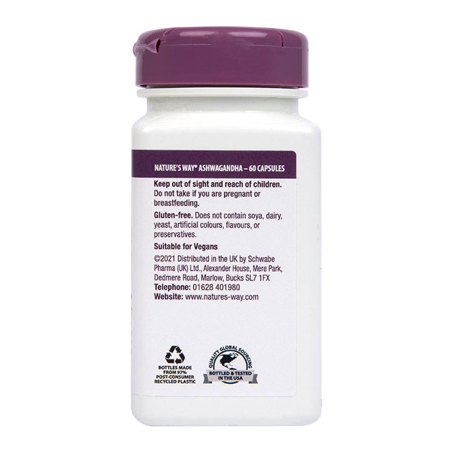 Nature's Way Ashwagandha capsules 60 count, imported from the UK