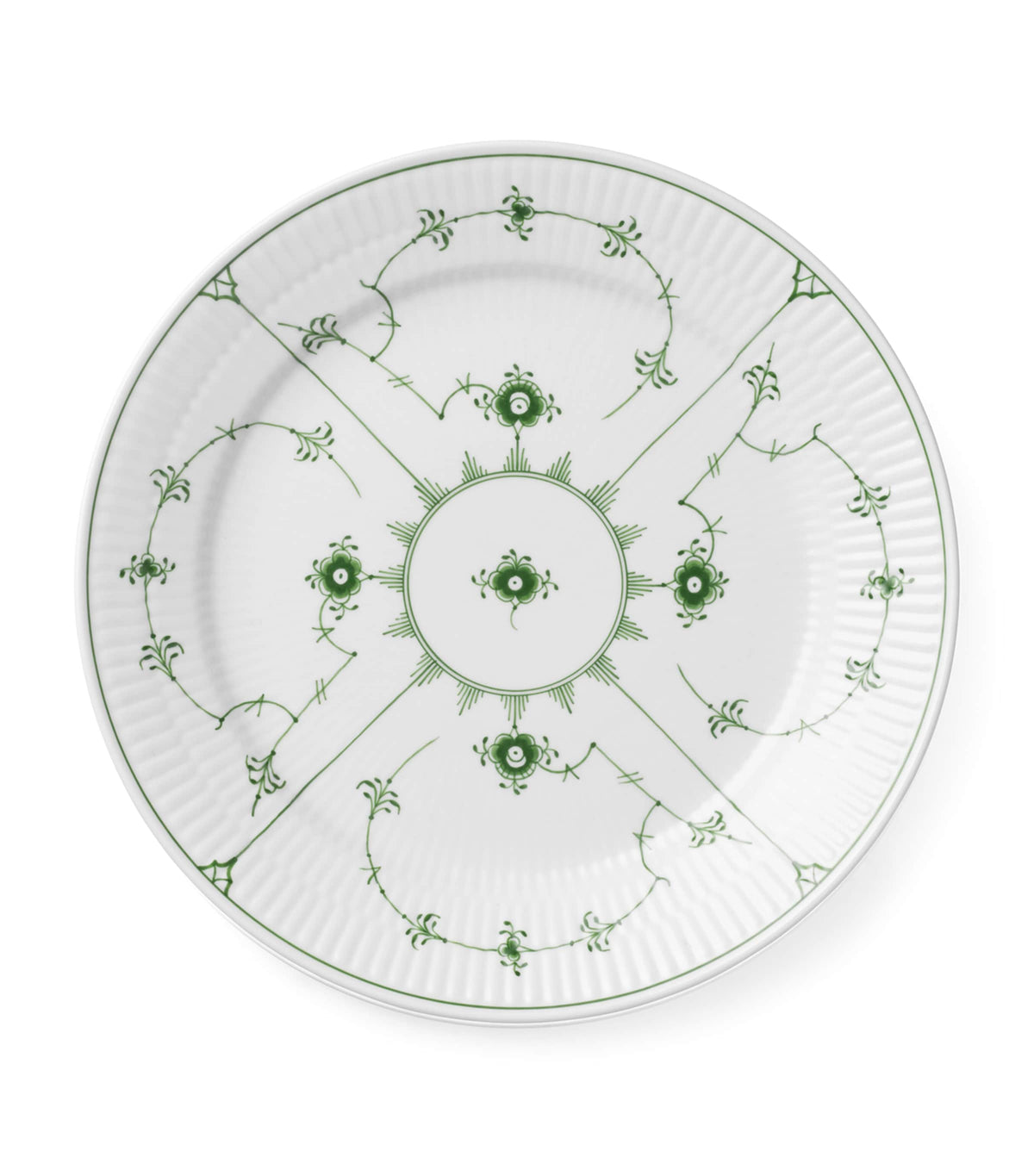Royal Copenhagen porcelain plate Green Fluted Plain 25cm, imported from the UK
