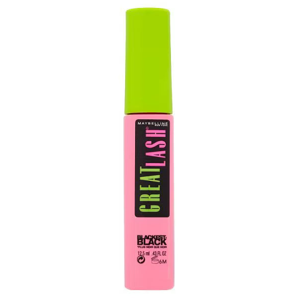 Maybelline Great Lash Mascara Blackest Black 12.5ml, imported from the UK