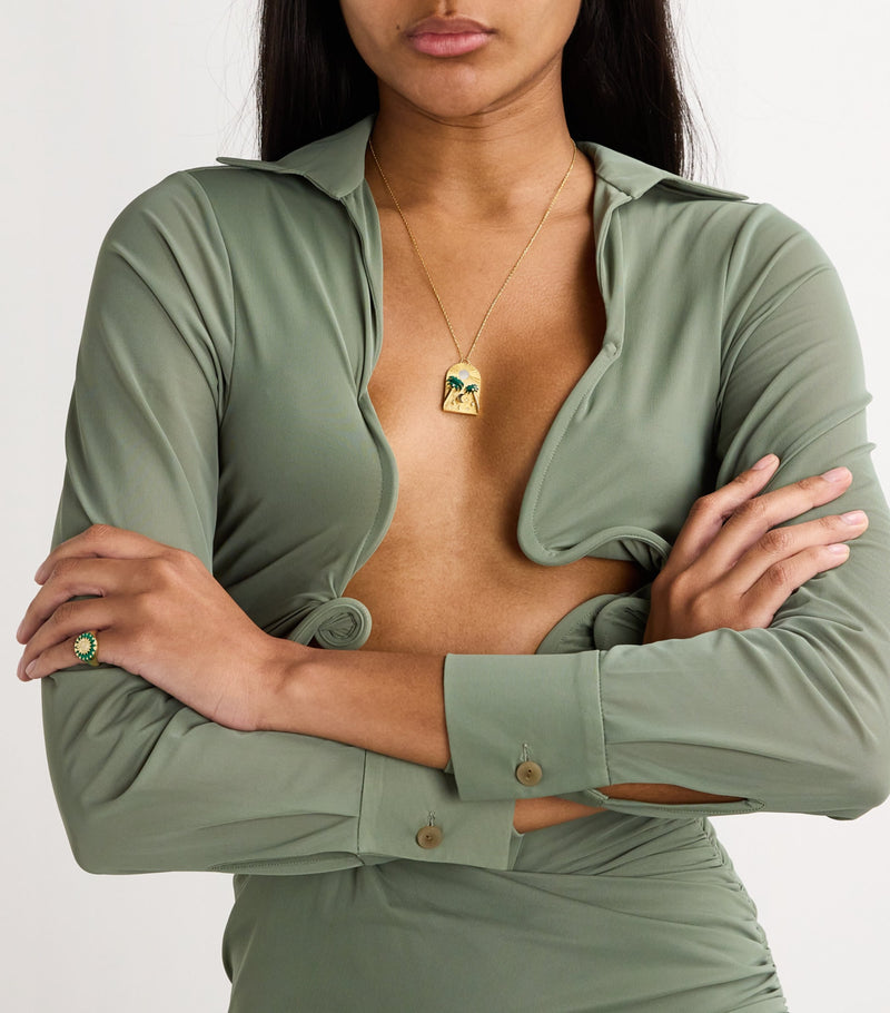 L'ATELIER NAWBAR Yellow Gold, Diamond and Malachite Biladi Palm Necklace