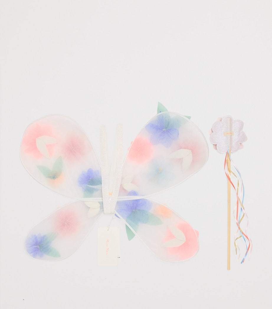 Meri Meri organza flowers wings and wand set, imported from the UK