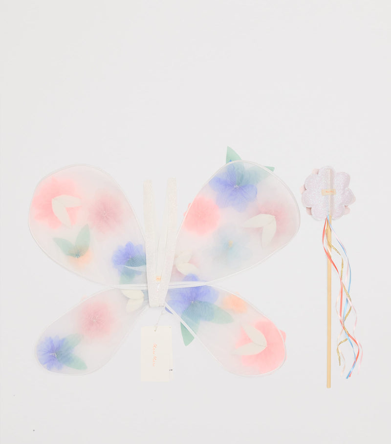 Meri Meri organza flowers wings and wand set, imported from the UK