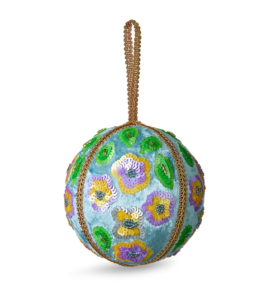 Pastel Blue Christmas Bauble with Gold Filigree and Sequins