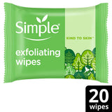 Simple biodegradable exfoliating face wipes 20 count (British brand)