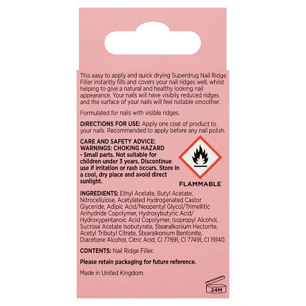Superdrug Nail Ridge Filler cosmetic bottle for regular use (British brand)