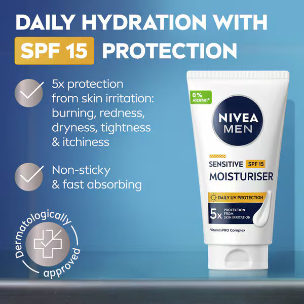 Nivea Men Sensitive Moisturiser SPF15 75ml, imported from the UK