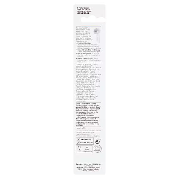 Superdrug ProCare Total Clean toothbrush heads 4 pack (British brand)